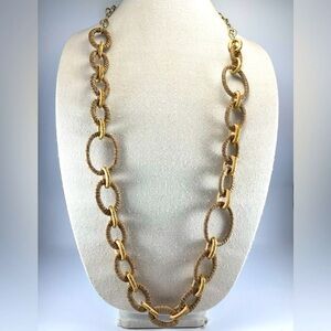 Chico’s Woven Natural Glitter Chain Link Necklace Statement Boho